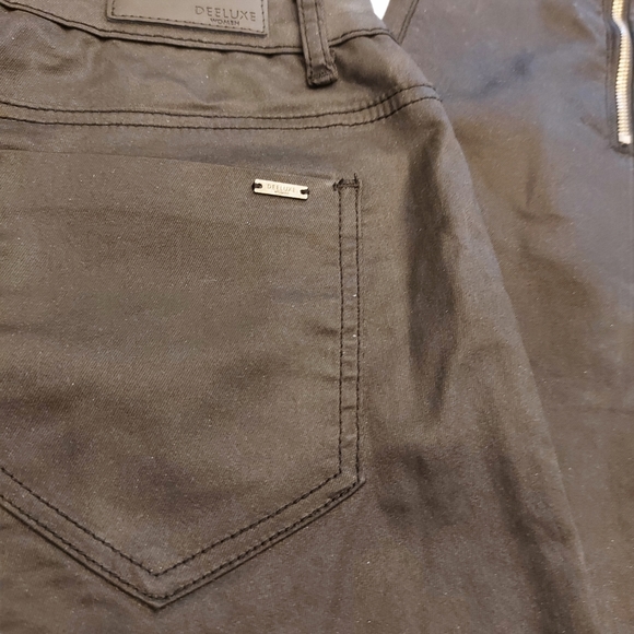 Black Shiny Faux Leather Pants,Streight Legs - Picture 4 of 7